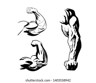 hands bodybuilder Set. Sketch by hand, sketch. Vector illustration