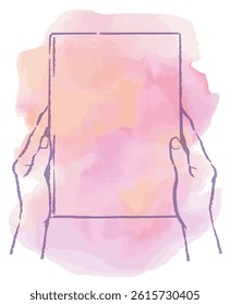 Hands and a book colored with watercolor. Vector sketch illustration.