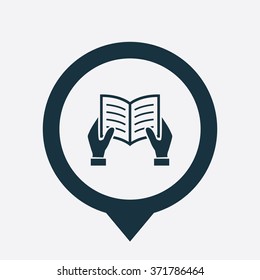 hands book icon, on white background map pin