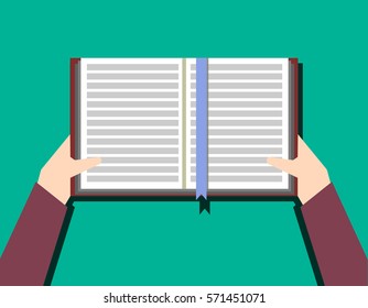 Hands with book. Knowledge, education flat concept. Vector illustration