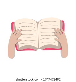 hands with book reading flat style vector illustration design