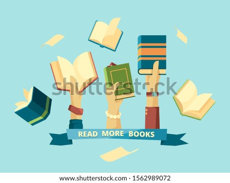 Hands with books. Education smart concept students reading and holding books in library vector background in flat style