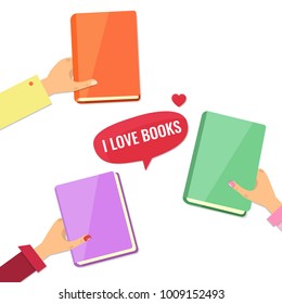 Hands with books. I love books concept.