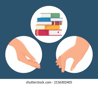 hands and books set icons