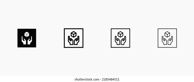 Hands with box packaging symbol. Handle with care vector concept