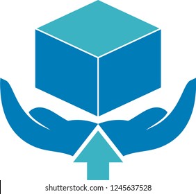 HANDS AND BOXES AS GIVING / SENDING SOMETHING THE BOX OF GOODS AND ARROWS UNDER THE BEGINNING OF THE DIRECTION