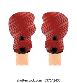 hands with boxing gloves icon over white background. sport equipment concept. colorful and sketch design. vector illustration