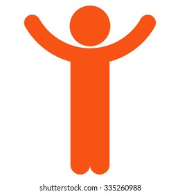 Hands Up Boy vector icon. Style is flat symbol, orange color, rounded angles, white background.
