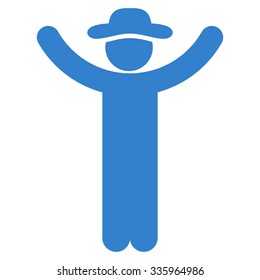 Hands Up Boy vector icon. Style is flat symbol, cobalt color, rounded angles, white background.