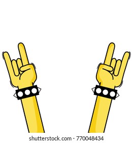 hands up with bracelet and rock symbol