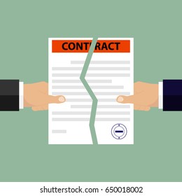 Hands Break The Contract. Termination Of The Contract. Flat Design, Vector Illustration, Vector.