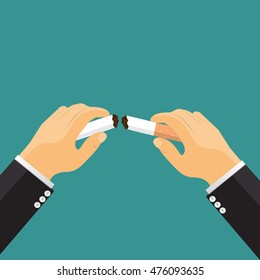 Hands breaking a cigarette ,No smoking,No Tobacco Day vector