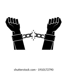 Hands Breaking Steel Chain Icon. Freedom Concept Design Illustration.