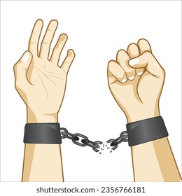 hands breaking steel shackles chain concept design vector illustration, fighting for freedom against sign, getting free, struggle for liberty, raises hands with steel chains