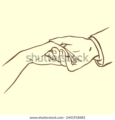 Hands of the bride and groom vector for card, decoration, illustration