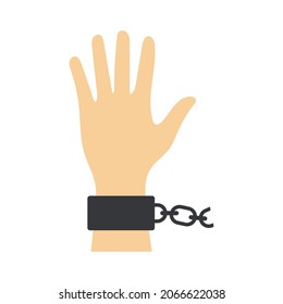 Las manos con cadenas rotas simbolizan la libertad. Una mano. Ilustración vectorial de diseño plano aislada en fondo blanco.