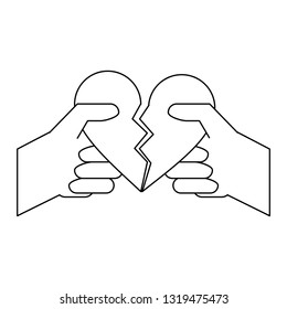 hands with broken heart cartoon black and white