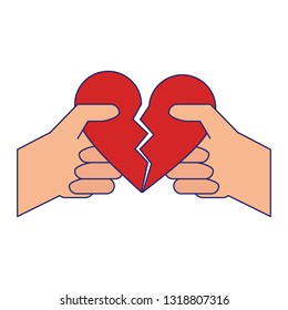 hands with broken heart cartoon blue lines