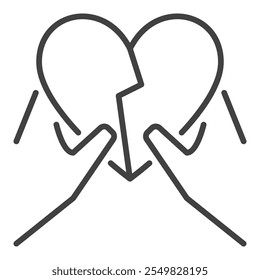 Hands with Broken Heart vector Separation concept minimalistic icon or symbol in outline style