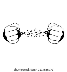 Hands with broken shackles. Vector illustration