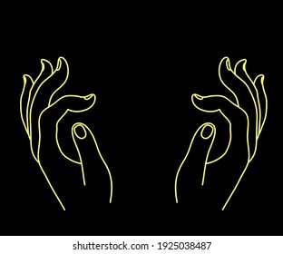 Hands of Buddha on a black background. Sketch. Vector illustration.