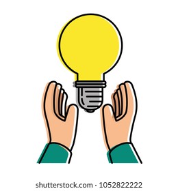 hands with bulb energy light icon