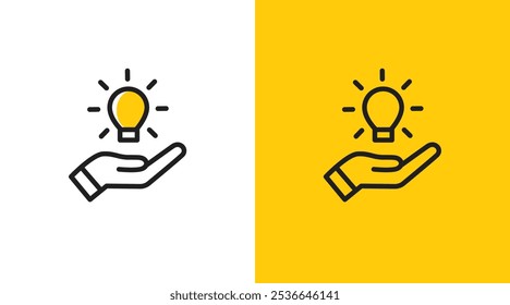 Manos y lámpara de bombilla idea icono de logotipo. Símbolo de idea de lámpara de mano. Manos dando idea. lámpara de bombilla idea cuidado logotipo icono diseño Plantilla