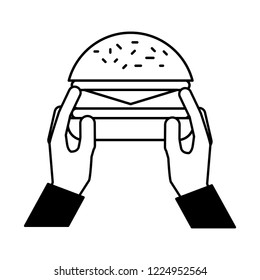 hands with burger on white background