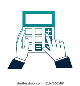 hands with business calculator device