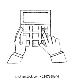 hands with business calculator device
