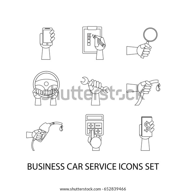 Hands with business car service icons set,\
Flat Design Vector\
illustration