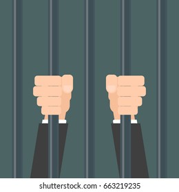 hands of businessman behind bars. Vector illustration