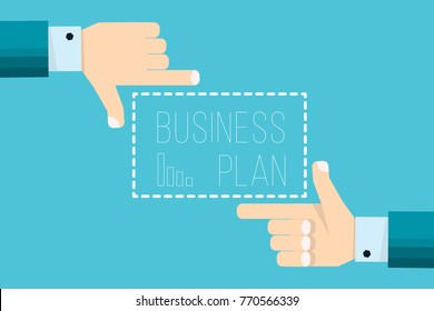 Hands of businessman focusing doing finger frame with Business Plan  - vector illustration in flat style
