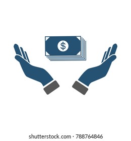 Hands of businessman get money U.S.dollars, solid icon style business concept.