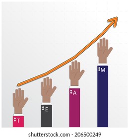 hands of businessman with graph increase on background ,teamwork concept,business sign. vector illustration