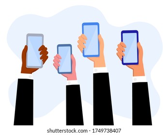 Hands of businessman holding smartphone  with online news content, group of people sharing news,announcement , promotion, news, advertising, commercial concept,vector illustration