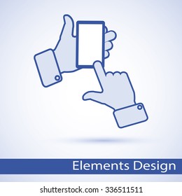 Hands businessman showing how to work on your touch phone. vector icons