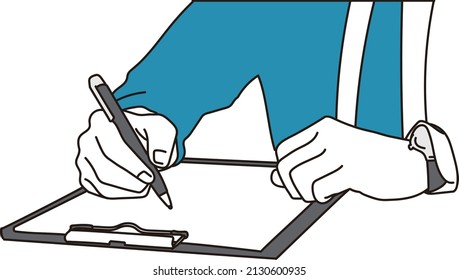 At the hands of a businessman signing a contract