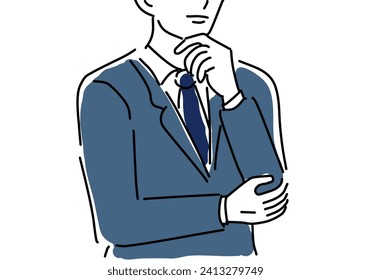 Hands of a Businessman thinking. Vector illustration of a man in a suit.