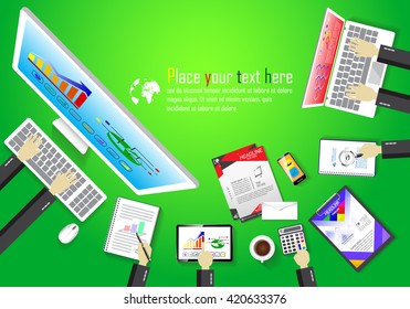Hands of businessman working staff calculated using a computer on the desk.