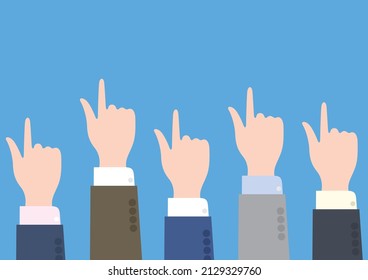 Hands of businessmen pointing upwards