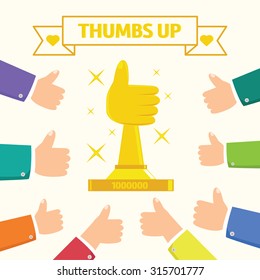 Hands of businessmen, thumbs up. Vector illustration.