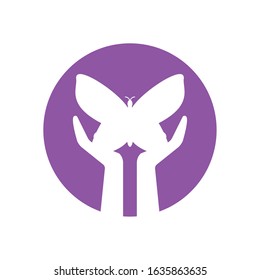 Hands with butterfly design of Zero discrimination day awareness help support campaign love life care and solidarity theme Vector illustration