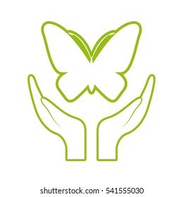 hands with butterfly icon over white background. colorful design. vector illustration
