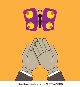 Hands and butterfly, vector