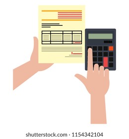 hands with calculator math and documents