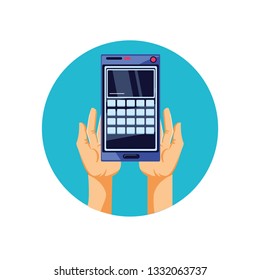 hands with calculator math finance icon