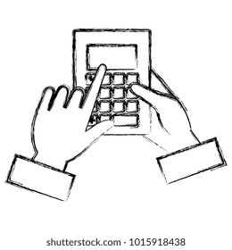 hands with calculator math isolated icon