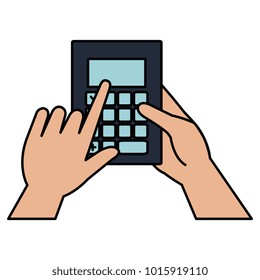 hands with calculator math isolated icon
