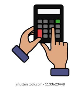 hands with calculator math isolated icon